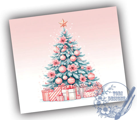 Pink Christmas Tumbler, Christmas Tree Design, 20oz Tumbler Wrap, Holiday Drinkware, Festive Decor, Cute Christmas Gift, Winter Sublimation PNG Sublimation ToriDesigns 