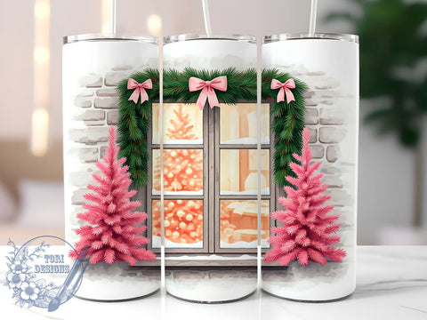 Pink Christmas Tumbler, Christmas Tree Design, 20oz Tumbler Wrap, Holiday Sublimation PNG, Festive Drinkware, Winter Decor, Cute Holiday Gift Sublimation ToriDesigns 