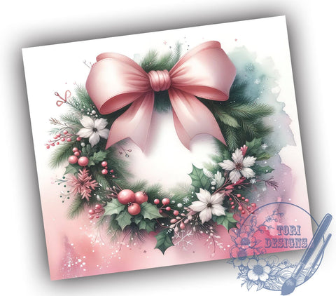 Pink Christmas Tumbler, Christmas Wreath Design, 20oz Tumbler Wrap, Holiday Drinkware, Festive Decor, Cute Holiday Gift, Winter Sublimation PNG Sublimation ToriDesigns 