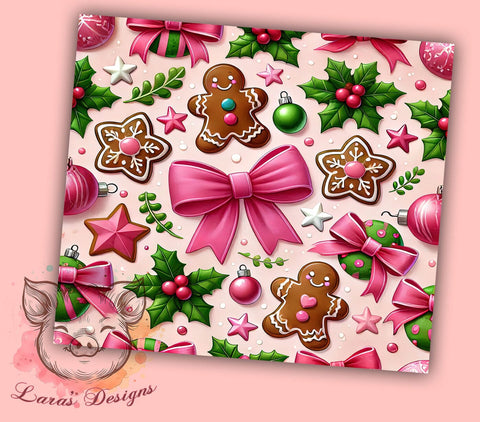 Pink Christmas Tumbler, Gingerbread Tumbler, Coquette Bow Tumbler, Christmas Tumbler Wrap, 20oz Tumbler Wrap, Sublimation Design, Digital Download, Cricut Design Sublimation Lara' s Designs 