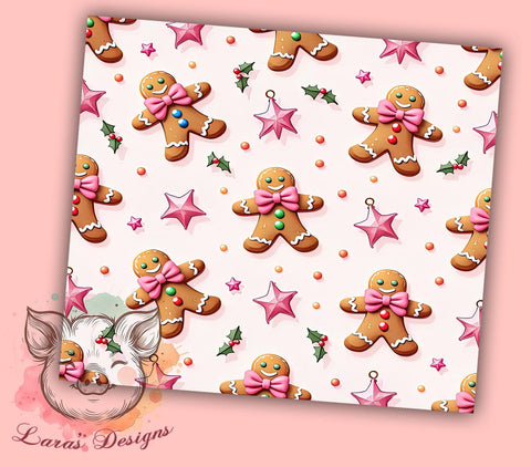 Pink Christmas Tumbler, Gingerbread Tumbler, Coquette Bow Tumbler, Christmas Tumbler Wrap, 20oz Tumbler Wrap, Sublimation Design, Digital Download, Cricut Design Sublimation Lara' s Designs 