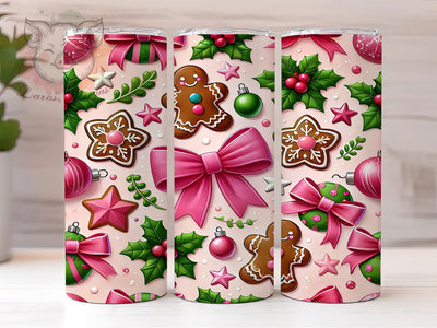 Pink Christmas Tumbler, Gingerbread Tumbler, Coquette Bow Tumbler, Christmas Tumbler Wrap, 20oz Tumbler Wrap, Sublimation Design, Digital Download, Cricut Design Sublimation Lara' s Designs 