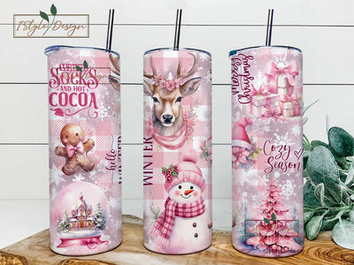 Pink Christmas Tumbler Wrap PNG 20oz Skinny Tumbler Sublimation Christmas Santa Sublimation Sublimation Digital Download Sublimation iStyleDesign 