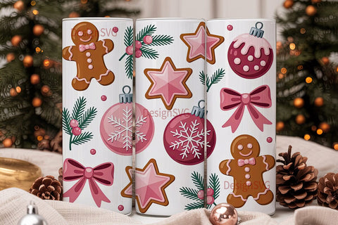 Pink Christmas Tumbler Wrap Sublimation DesignSVG 