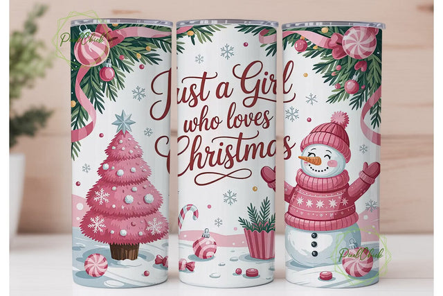 Pink Christmas Tumbler Wrap Sublimation PixelChick 
