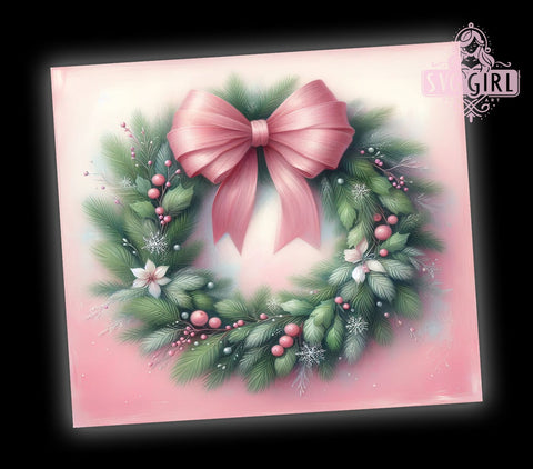 Pink Christmas Tumbler Wrap, Wreath PNG Design, 20oz Sublimation Tumbler, Holiday Drinkware, Festive Wreath Decor, Cute Christmas Gift, Winter Tumbler Design, Floral Holiday Decor Sublimation SvggirlplusArt 