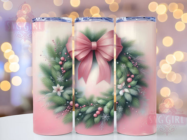 Pink Christmas Tumbler Wrap, Wreath PNG Design, 20oz Sublimation Tumbler, Holiday Drinkware, Festive Wreath Decor, Cute Christmas Gift, Winter Tumbler Design, Floral Holiday Decor Sublimation SvggirlplusArt 