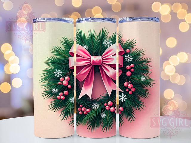 Pink Christmas Tumbler Wrap, Wreath PNG Design, 20oz Sublimation Tumbler, Holiday Drinkware, Festive Wreath Decor, Cute Christmas Gift, Winter Tumbler Design, Floral Holiday Decor Sublimation SvggirlplusArt 