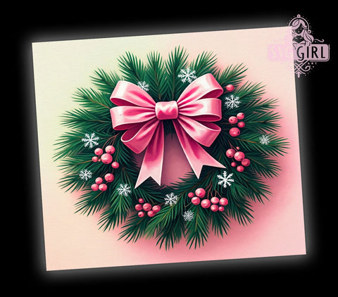 Pink Christmas Tumbler Wrap, Wreath PNG Design, 20oz Sublimation Tumbler, Holiday Drinkware, Festive Wreath Decor, Cute Christmas Gift, Winter Tumbler Design, Floral Holiday Decor Sublimation SvggirlplusArt 