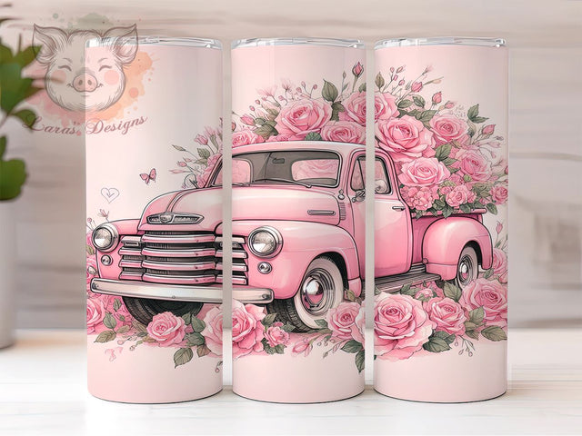 Pink Christmas Vintage Truck 20oz Tumbler Png, Straight & Tapered Tumbler Png, Vintage Truck Tumbler Png, Digital Download PNG Sublimation Lara' s Designs 