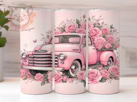 Pink Christmas Vintage Truck 20oz Tumbler Png, Straight & Tapered Tumbler Png, Vintage Truck Tumbler Png, Digital Download PNG Sublimation Lara' s Designs 