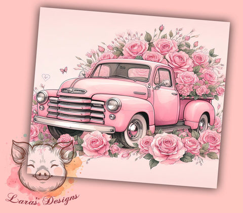 Pink Christmas Vintage Truck 20oz Tumbler Png, Straight & Tapered Tumbler Png, Vintage Truck Tumbler Png, Digital Download PNG Sublimation Lara' s Designs 