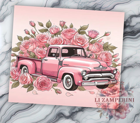 Pink Christmas Vintage Truck 20oz Tumbler Wrap PNG, Vintage Truck Tumbler Png, Straight & Tapered Tumbler Wrap, Instant Digital Download Sublimation Li Zamperini 