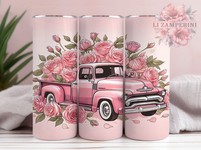 Pink Christmas Vintage Truck 20oz Tumbler Wrap PNG, Vintage Truck Tumbler Png, Straight & Tapered Tumbler Wrap, Instant Digital Download Sublimation Li Zamperini 