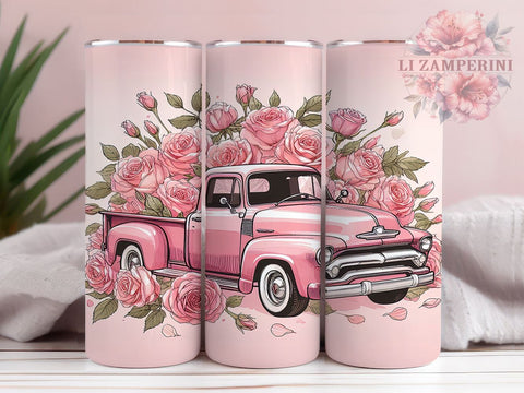 Pink Christmas Vintage Truck 20oz Tumbler Wrap PNG, Vintage Truck Tumbler Png, Straight & Tapered Tumbler Wrap, Instant Digital Download Sublimation Li Zamperini 