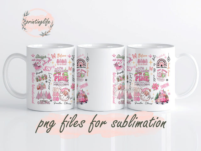 Pink Christmas Wrap, Pink Santa Mug Wrap Design, Instant Digital Design Download Mug Wrap Design, Mug Design PNG Sublimation PrintingLife 