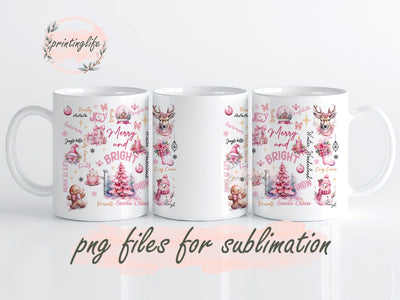 Pink Christmas Wrap, Pink Santa Mug Wrap Design, Instant Digital Design Download Mug Wrap Design, Mug Design PNG Sublimation PrintingLife 