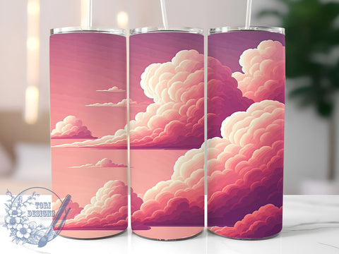 Pink Clouds Tumbler, Cloud Valentine Design, 20oz Tumbler Wrap, Sublimation PNG, Cute Drinkware, Valentine’s Day Gift, Whimsical Cloud Pattern Sublimation ToriDesigns 