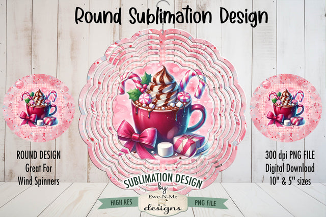 Pink Cocoa Coffee Cup Wind Spinner Sublimation Round Cocoa Sublimation Ewe-N-Me Designs 