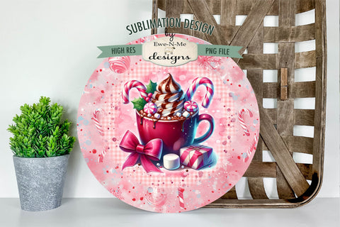 Pink Cocoa Coffee Cup Wind Spinner Sublimation Round Cocoa Sublimation Ewe-N-Me Designs 