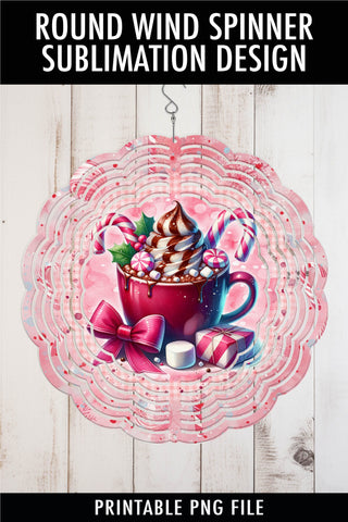 Pink Cocoa Coffee Cup Wind Spinner Sublimation Round Cocoa Sublimation Ewe-N-Me Designs 