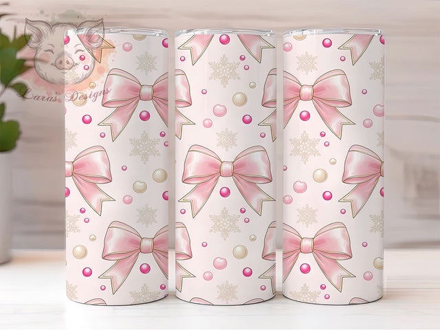 Pink Coquette Bow Christmas Tumbler, Bow Christmas Wrap, Holiday Mug Design, Sublimation Wrap, Festive Drinkware, Cute Winter Gift, Sparkly Christmas Cup Sublimation Lara' s Designs 