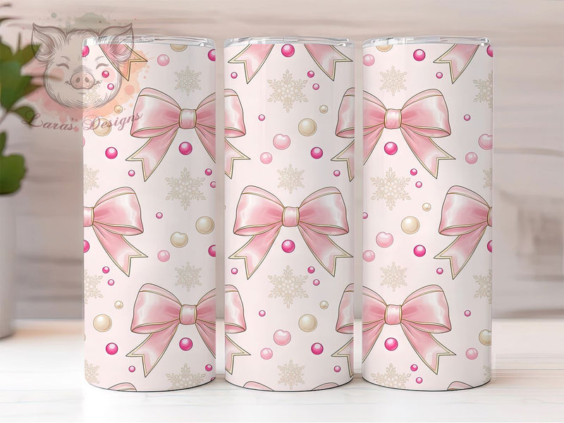 Pink Coquette Bow Christmas Tumbler, Bow Christmas Wrap, Holiday Mug Design, Sublimation Wrap, Festive Drinkware, Cute Winter Gift, Sparkly Christmas Cup Sublimation Lara' s Designs 