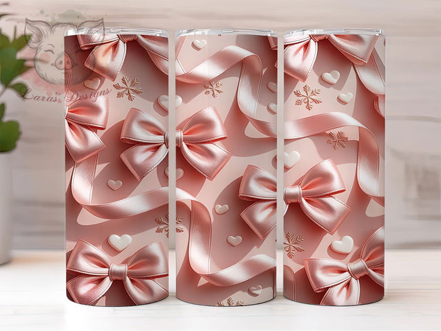 Pink Coquette Bow Christmas Tumbler, Bow Christmas Wrap, Holiday Mug Design, Sublimation Wrap, Festive Drinkware, Cute Winter Gift, Sparkly Christmas Cup Sublimation Lara' s Designs 