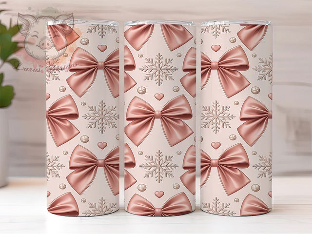 Pink Coquette Bow Christmas Tumbler, Bow Christmas Wrap, Holiday Mug Design, Sublimation Wrap, Festive Drinkware, Cute Winter Gift, Sparkly Christmas Cup Sublimation Lara' s Designs 