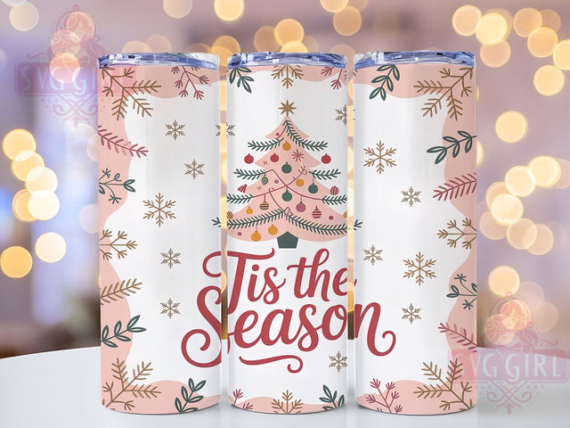 Pink Coquette Christmas Tree Tumbler, Tis The Season Design, Elegant Holiday Art, Chic Festive Graphic, Romantic Christmas Pattern, 20oz Tumbler, Sublimation Design Sublimation SvggirlplusArt 