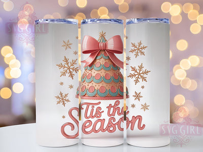 Pink Coquette Christmas Tree Tumbler, Tis The Season Design, Elegant Holiday Art, Chic Festive Graphic, Romantic Christmas Pattern, 20oz Tumbler, Sublimation Design Sublimation SvggirlplusArt 
