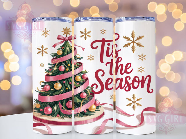 Pink Coquette Christmas Tree Tumbler, Tis The Season Design, Elegant Holiday Art, Chic Festive Graphic, Romantic Christmas Pattern, 20oz Tumbler, Sublimation Design Sublimation SvggirlplusArt 