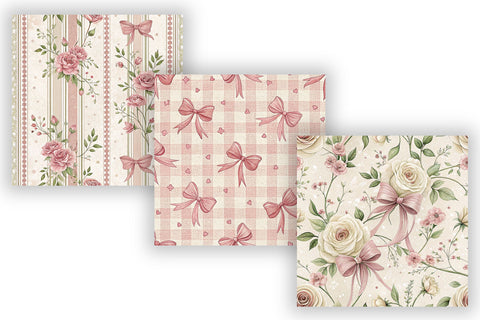 Pink Coquette Digital Paper Pack, Feminine Floral & Bow Seamless Patterns, Scrapbooking & Printable Crafts Digital Pattern FloridPrintables 