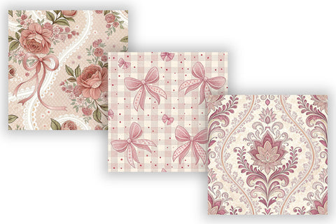 Pink Coquette Digital Paper Pack, Feminine Floral & Bow Seamless Patterns, Scrapbooking & Printable Crafts Digital Pattern FloridPrintables 