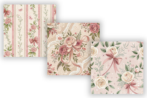 Pink Coquette Digital Paper Pack, Feminine Floral & Bow Seamless Patterns, Scrapbooking & Printable Crafts Digital Pattern FloridPrintables 
