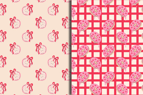 Pink Coquette Donut Seamless Patterns & Digital Papers Set Digital Pattern Rin Green 