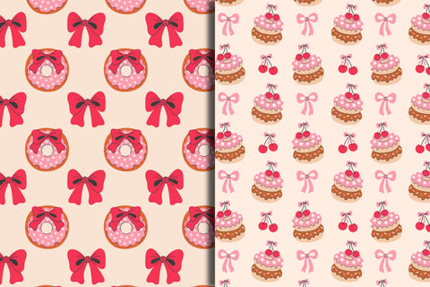 Pink Coquette Donut Seamless Patterns & Digital Papers Set Digital Pattern Rin Green 