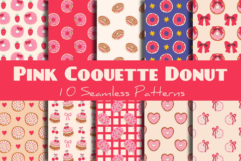 Pink Coquette Donut Seamless Patterns & Digital Papers Set Digital Pattern Rin Green 