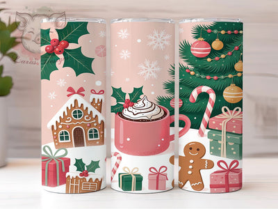 Pink Coquette Gingerbread Tumbler, Holiday Gingerbread Wrap, Coquette Bow Design, Hot Cocoa Mug, Festive Drinkware, Sublimation Wrap, Cute Holiday Gift Sublimation Lara' s Designs 