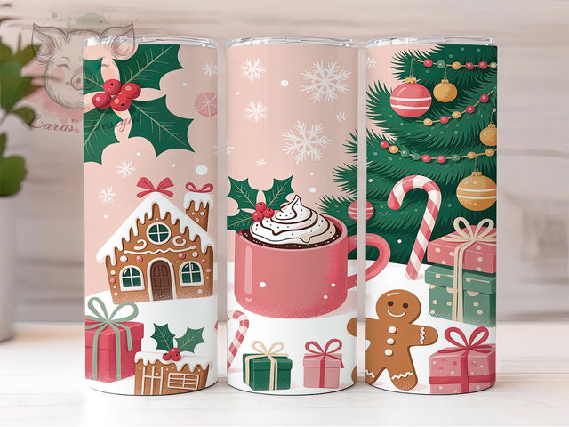 Pink Coquette Gingerbread Tumbler, Holiday Gingerbread Wrap, Coquette Bow Design, Hot Cocoa Mug, Festive Drinkware, Sublimation Wrap, Cute Holiday Gift Sublimation Lara' s Designs 