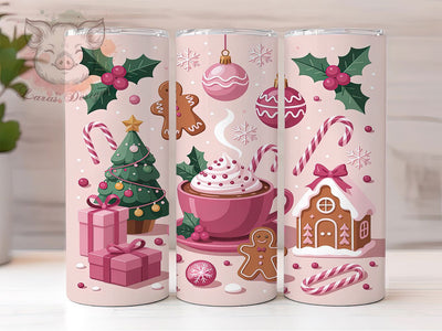 Pink Coquette Gingerbread Tumbler, Holiday Gingerbread Wrap, Coquette Bow Design, Hot Cocoa Mug, Festive Drinkware, Sublimation Wrap, Cute Holiday Gift Sublimation Lara' s Designs 