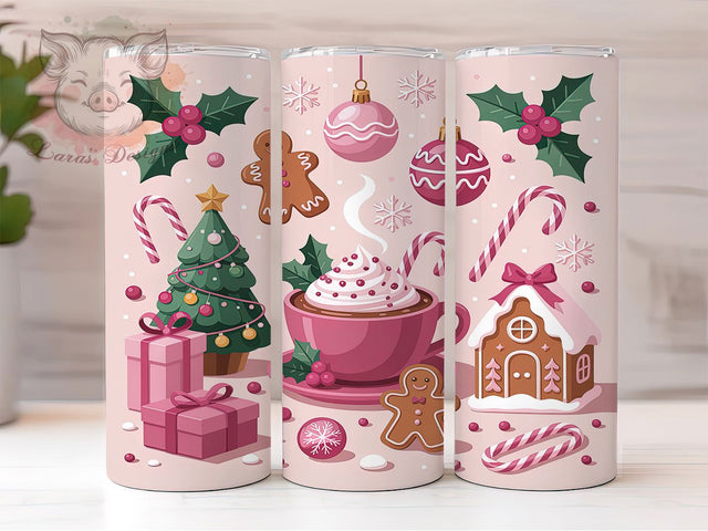 Pink Coquette Gingerbread Tumbler, Holiday Gingerbread Wrap, Coquette Bow Design, Hot Cocoa Mug, Festive Drinkware, Sublimation Wrap, Cute Holiday Gift Sublimation Lara' s Designs 