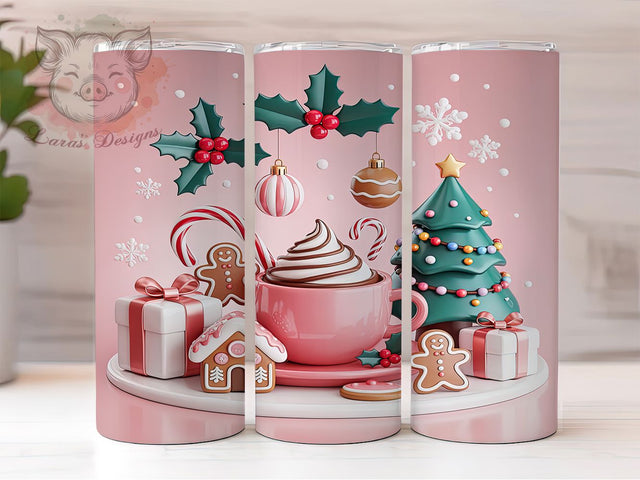 Pink Coquette Gingerbread Tumbler, Holiday Gingerbread Wrap, Coquette Bow Design, Hot Cocoa Mug, Festive Drinkware, Sublimation Wrap, Cute Holiday Gift Sublimation Lara' s Designs 