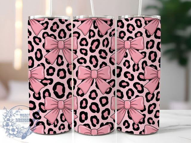 Pink Coquette Glitter Leopard Tumbler, Glitter Leopard Wrap, 20Oz Sublimation Design, Girly Animal Print Cup, Glam Bow Drinkware, Chic Leopard Tumbler, Fashionista Coffee Mug Sublimation ToriDesigns 