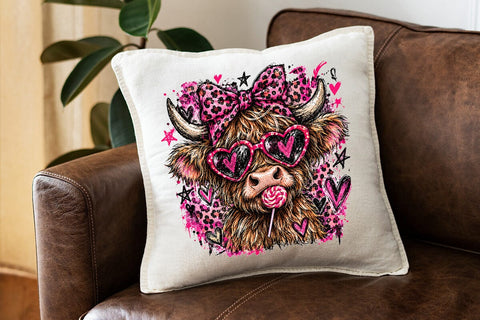 Pink Coquette Highland Cow Sublimation PNG SVG DesignDestine 