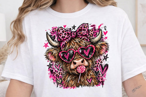 Pink Coquette Highland Cow Sublimation PNG SVG DesignDestine 