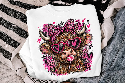 Pink Coquette Highland Cow Sublimation PNG SVG DesignDestine 