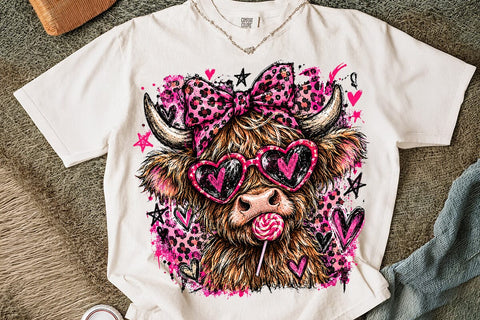 Pink Coquette Highland Cow Sublimation PNG SVG DesignDestine 