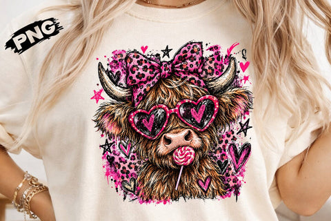 Pink Coquette Highland Cow Sublimation PNG SVG DesignDestine 
