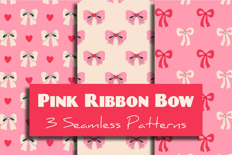 Pink Coquette Ribbon Bow Seamless Patterns & Digital Papers Digital Pattern Rin Green 